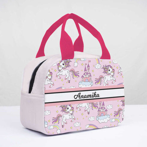 Personalised Unicorns Printed Kids Lunch Bag With Handle